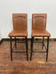 Pair of Lancier tan brown tall bar stools